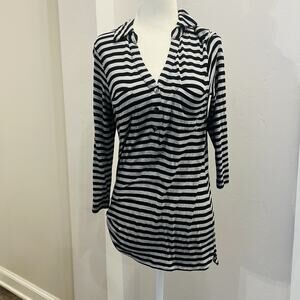 LIZ CLAIBORNE Black & Gray Stripe, Long Sleeve Women’s Top Sz M